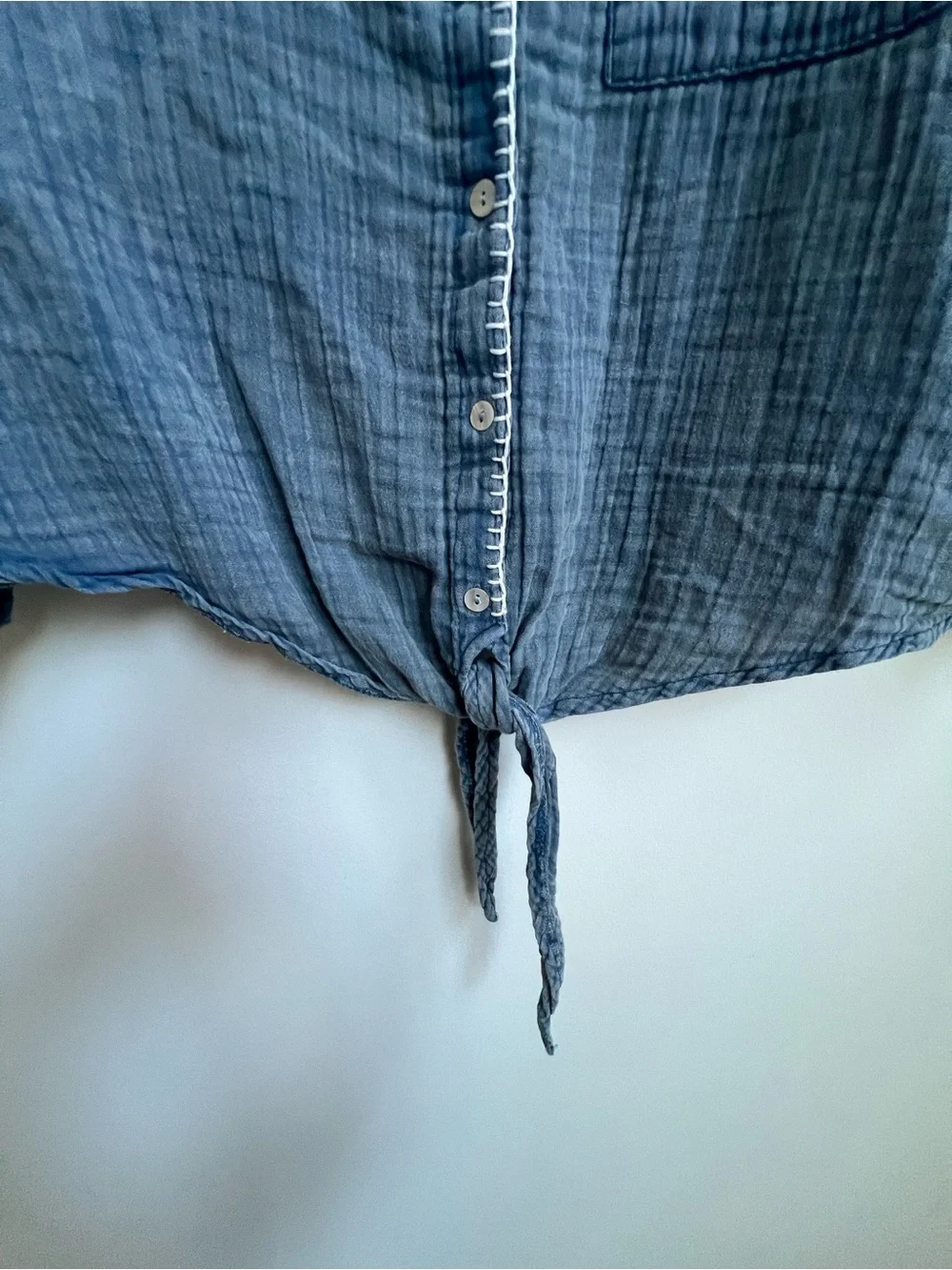 Natural Life Lola Tie Cotton Button Down shirt crinkled gauze Stitch Denim XL - Picture 7 of 11